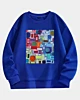 60S Retro Geometric Psychedelic Collage Drop Shoulder Fleece Sweatshirt