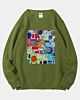 60S Retro Geometric Psychedelic Collage Pellet Fleece Sweatshirt