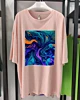 Oreiller jetable abstrait aux couleurs psychédéliques Oversized Mid Half Sleeve T-Shirt