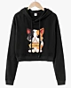Adorable Cartoon Cat Holding Wooden Closed - Cropped Hoodie
