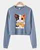 Adorable Cartoon Cat Holding Wooden Closed - Cropped Sweatshirt