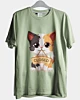 Adorable Cartoon Cat Holding Wooden Closed - Ice Cotton T-Shirt