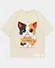 Adorable Cartoon Cat Holding Wooden Closed - Oversized Mid Half Sleeve T-Shirt