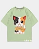 Adorable chat de dessin animé tenant un objet en bois fermé - Ice Cotton Oversized T-Shirt