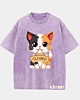Adorable Cartoon Katze hält Holz geschlossen - Acid Wash T-Shirt