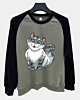 Hockende Cartoon-Katze 3 - Sweatshirt mit Raglanärmel