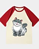 Hockende Cartoon-Katze 3 - Kurzes Raglan-T-Shirt