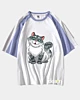 Gato de dibujos animados en cuclillas 3 - Camiseta de media manga raglán