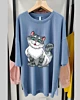 Squatting Cartoon Cat 3 - Oversized Mid Half Sleeve T-Shirt