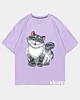 Squatting Cartoon Cat 3 - Ice Cotton Oversized T-Shirt