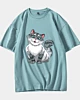 Squatting Cartoon Cat 3 - Oversized Drop Shoulder T-Shirt
