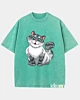 Squatting Cartoon Cat 3 - Acid Wash T-Shirt
