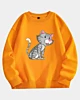 Squatting Cartoon Cat - Drop Shoulder Fleece Sweatshirt