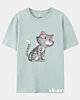Hockende Cartoon-Katze - leichtes T-Shirt