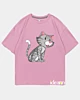 Hockende Cartoon-Katze - Ice Cotton T-Shirt in Übergröße