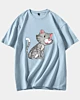 Gato de dibujos animados en cuclillas - Camiseta oversize con hombros caídos