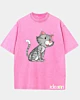 Squatting Cartoon Cat - Acid Wash T-Shirt