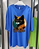 Retro Cool Cat With Sunglasses - Oversized Mid Half Sleeve T-Shirt