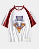 Niedliche Katze sitzt Pizza - Mid halbe Ärmel Raglan T-Shirt