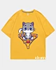 Niedliche Katze sitzt Pizza - Ice Cotton Oversized T-Shirt