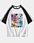 60S Retro Geometric Psychedelic Collage Mid Half Sleeve Raglan T-Shirt