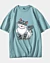 Squatting Cartoon Cat 3 - Camiseta oversize con hombros caídos