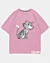 Squatting Cartoon Cat - Ice Cotton Oversized T-Shirt